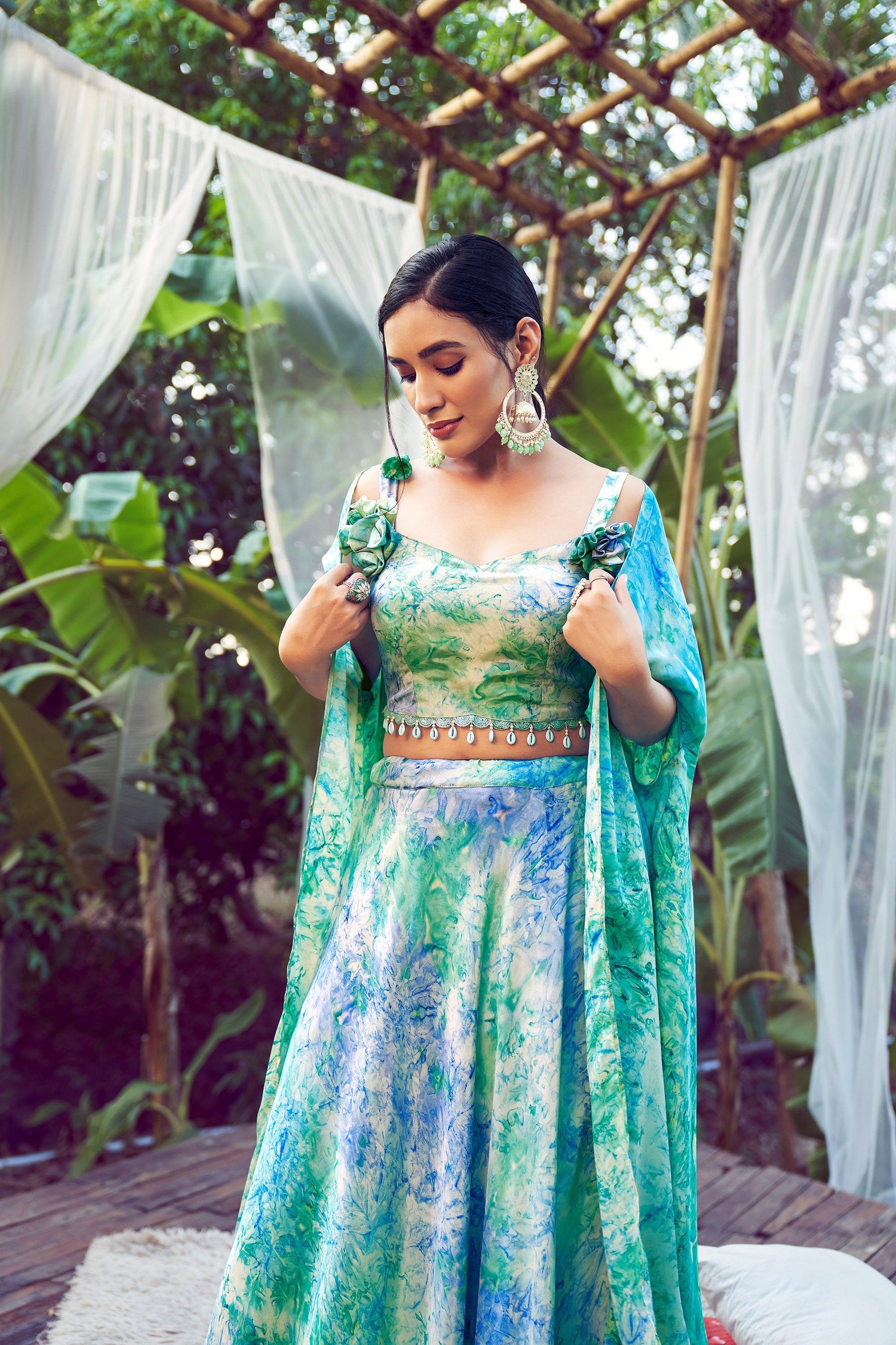 Sky Blue Silk Printed Party Wear Lehenga Choli