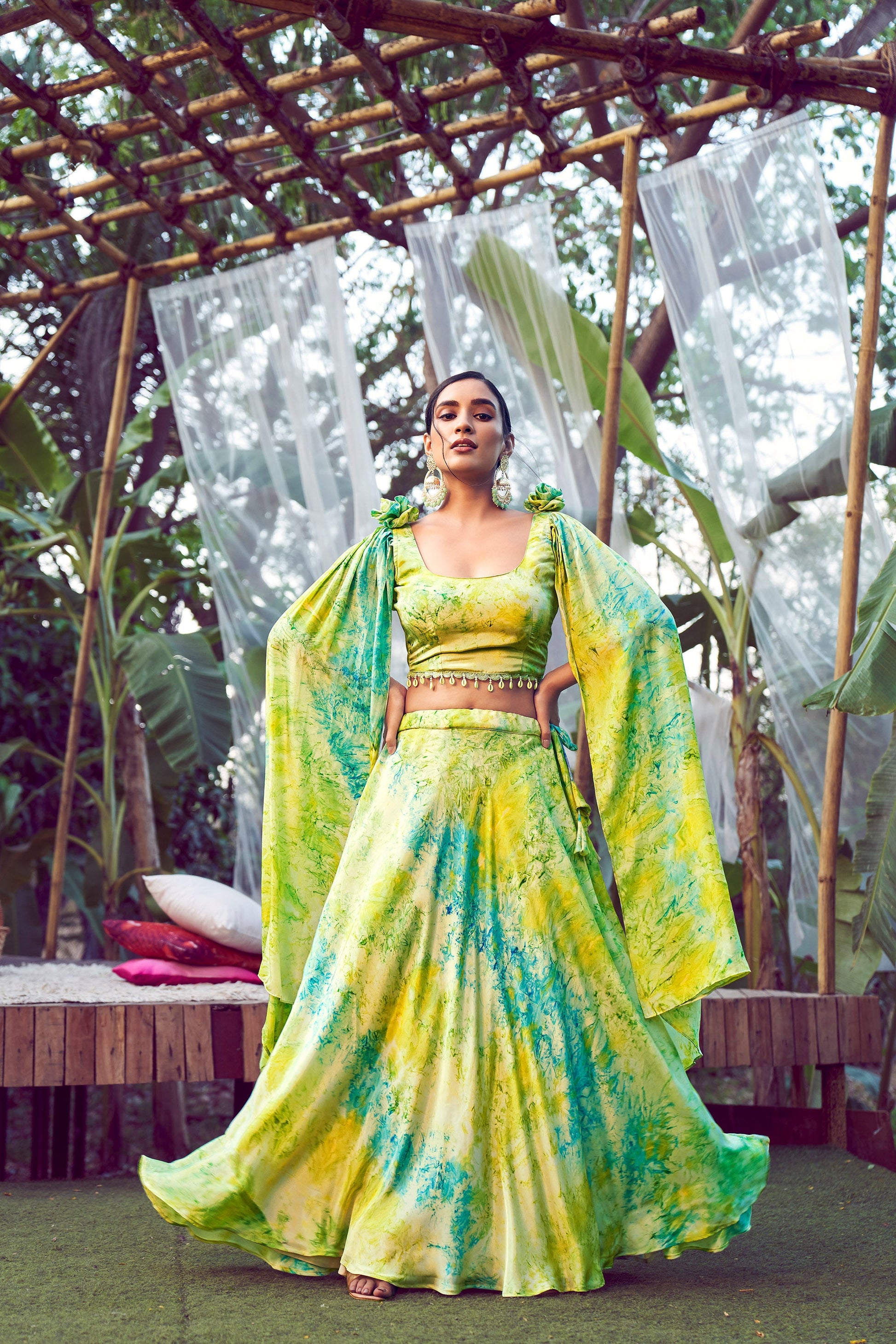 Fluorescent Green Silk Printed Party Wear Lehenga Choli