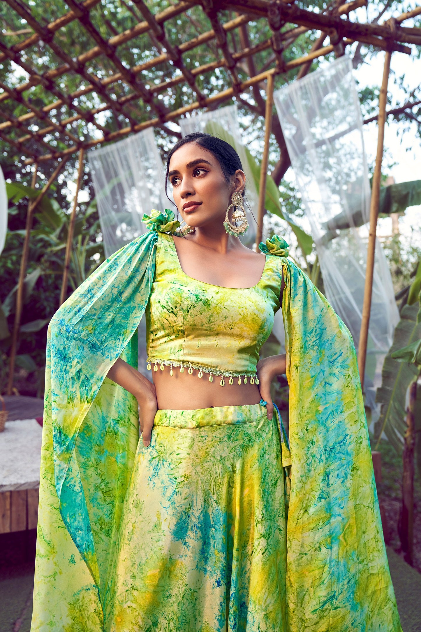 Fluorescent Green Silk Printed Party Wear Lehenga Choli