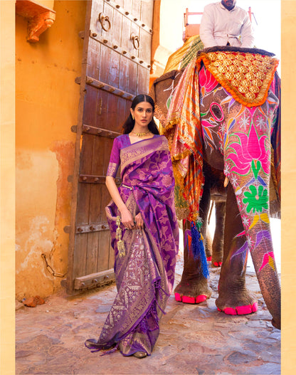 Purple Embellished Banarasi Silk Saree