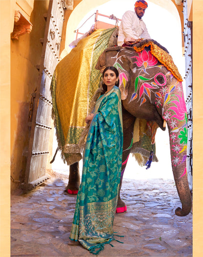 Green Embellished Banarasi Silk Saree