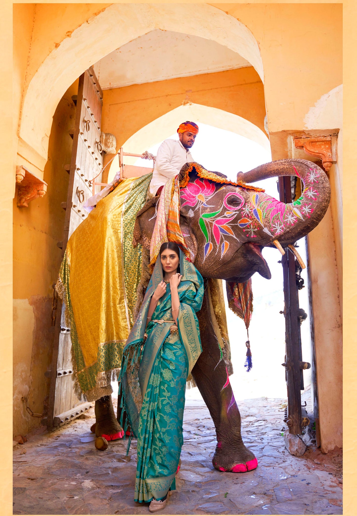 Green Embellished Banarasi Silk Saree