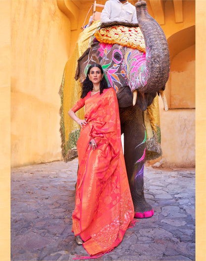 Orange Embellished Banarasi Silk Saree