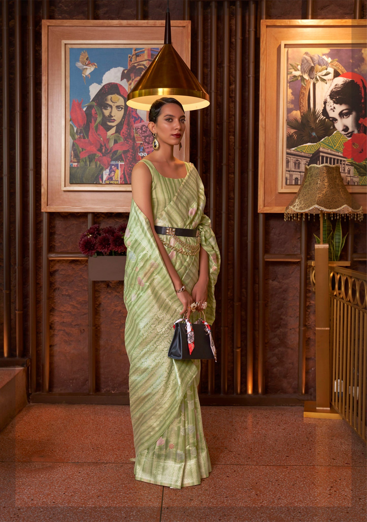 Pastel Green Designer Classic Linen Silk Saree