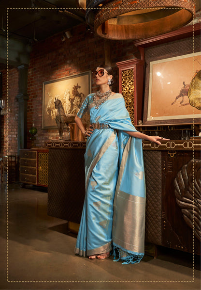 Sky Blue Silk Blend Kanjivaram Saree