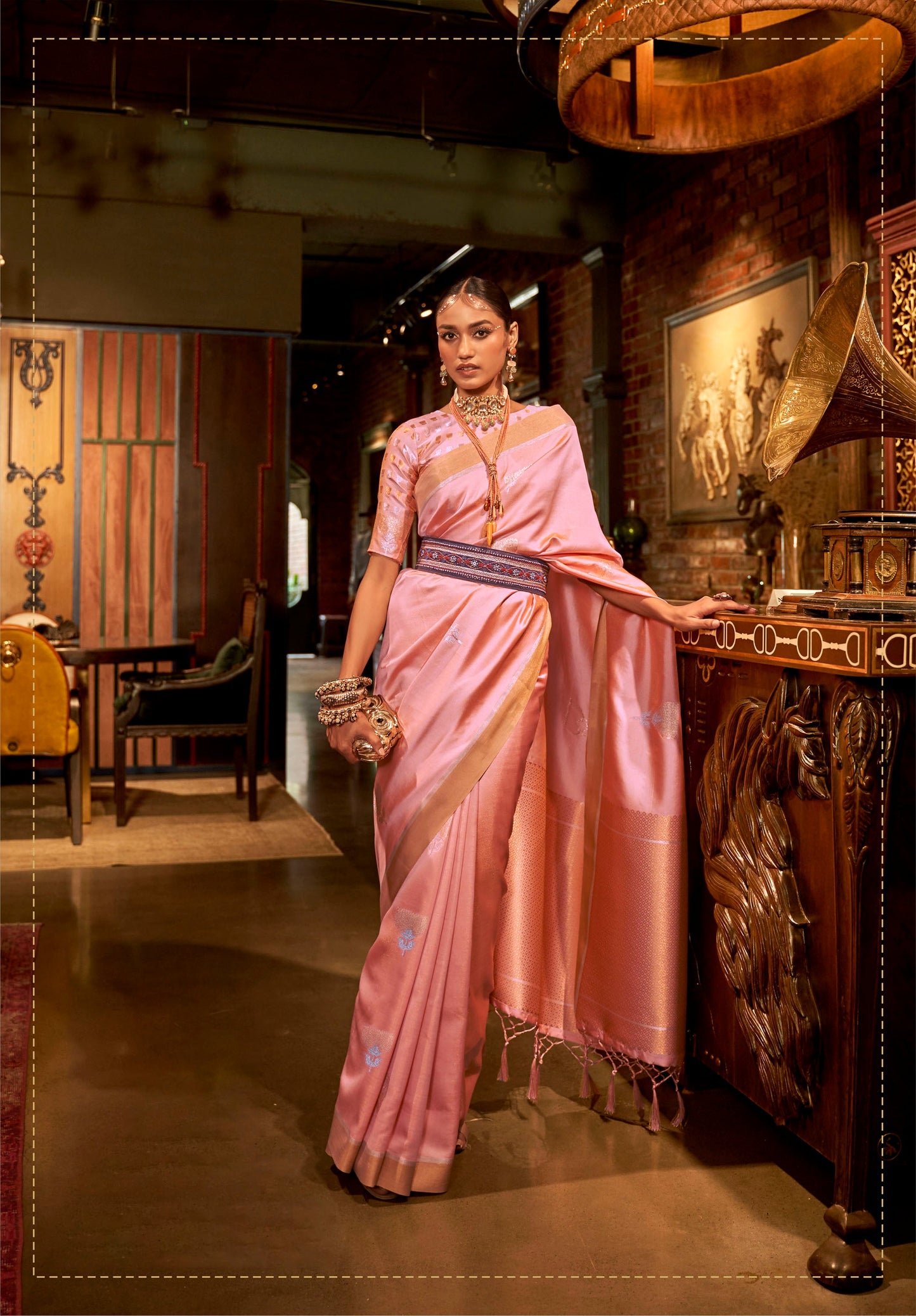 Peach Silk Blend Kanjivaram Saree