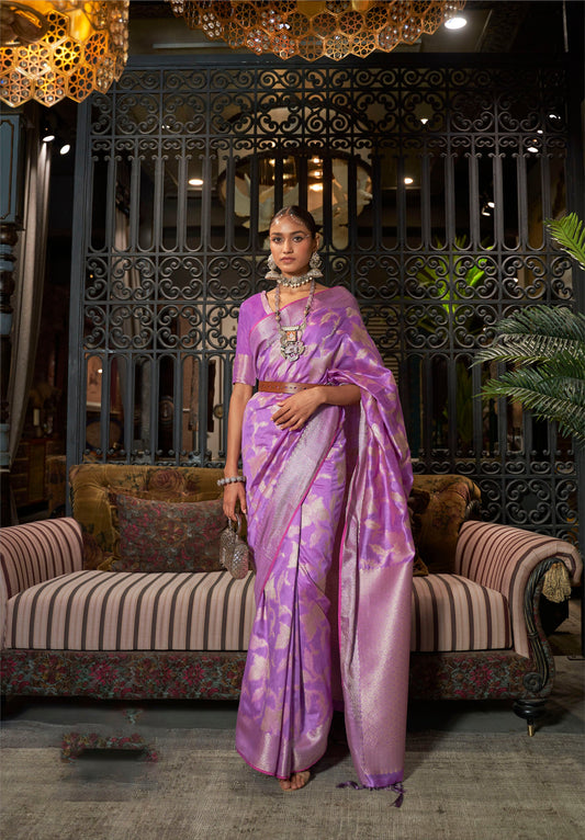 Purple Zari Woven Banarasi Silk Saree