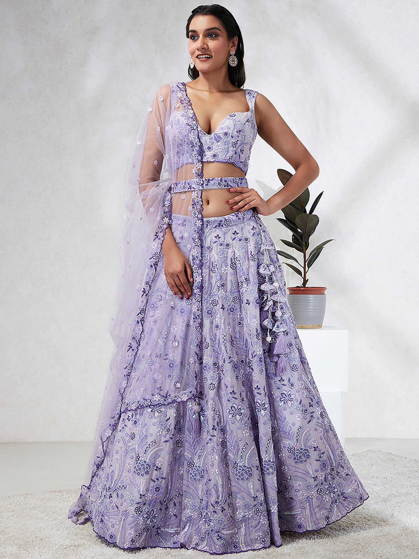 Lavender Georgette Sequins and thread embroidery Lehenga