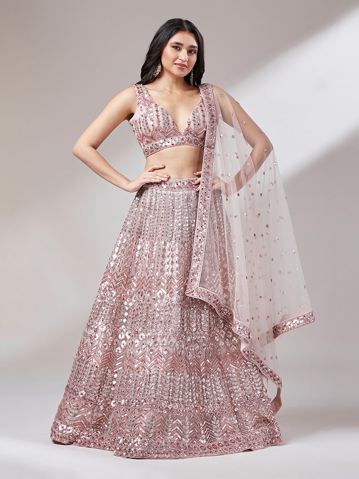 Rose Gold Net Mirror & Sequinse embroidery Lehenga