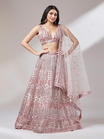 Rose Gold Net Mirror & Sequinse embroidery Lehenga