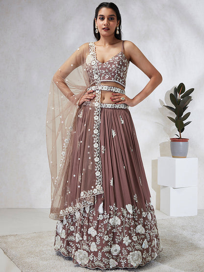 Rose gold  Georgette Sequins and thread embroidery Lehenga