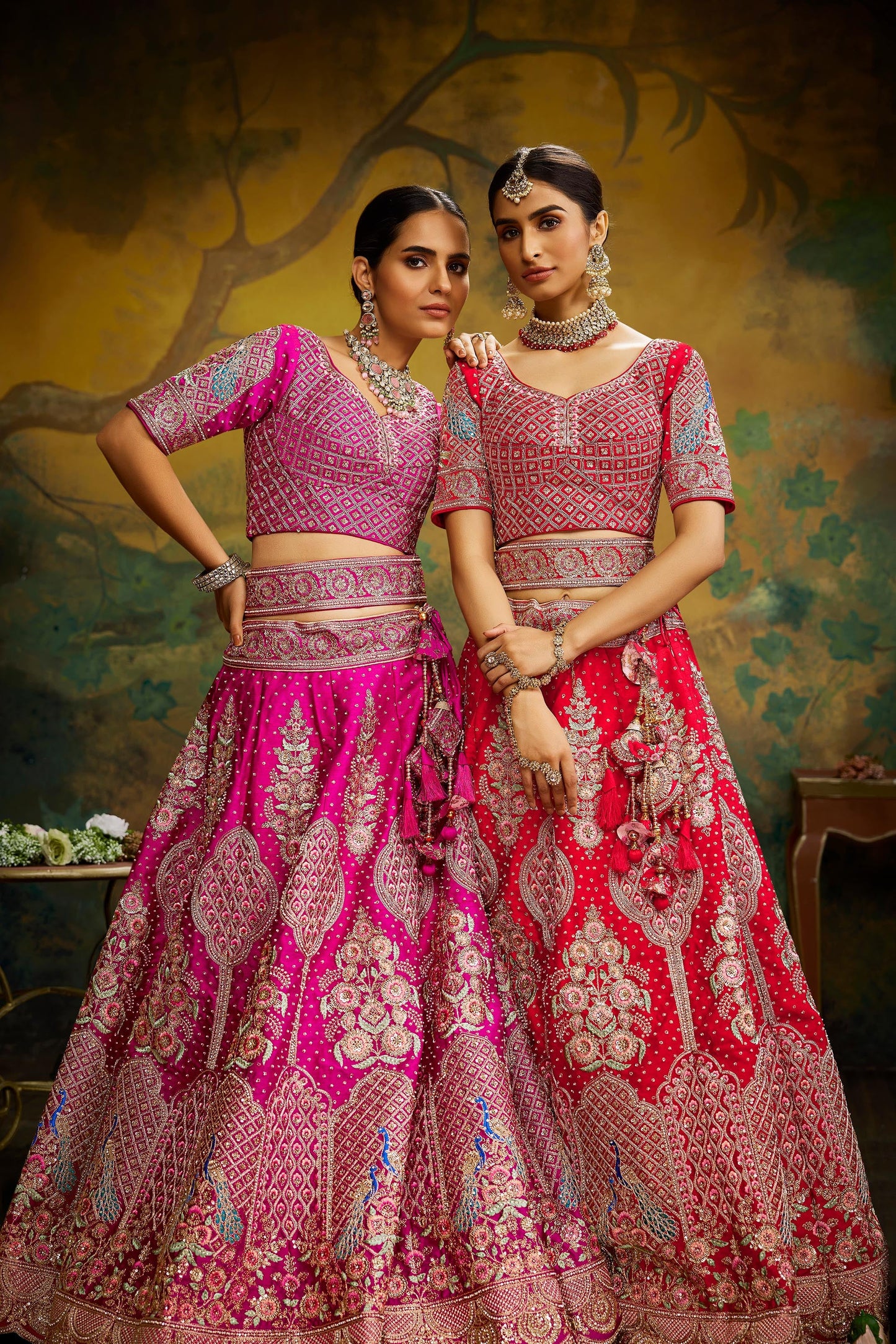 Pink Pure Silk Moti & Zarkan heavy embroidery Lehenga