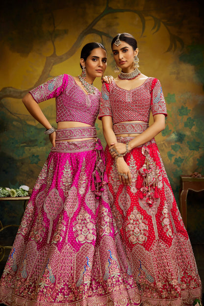 Pink Pure Silk Moti & Zarkan heavy embroidery Lehenga