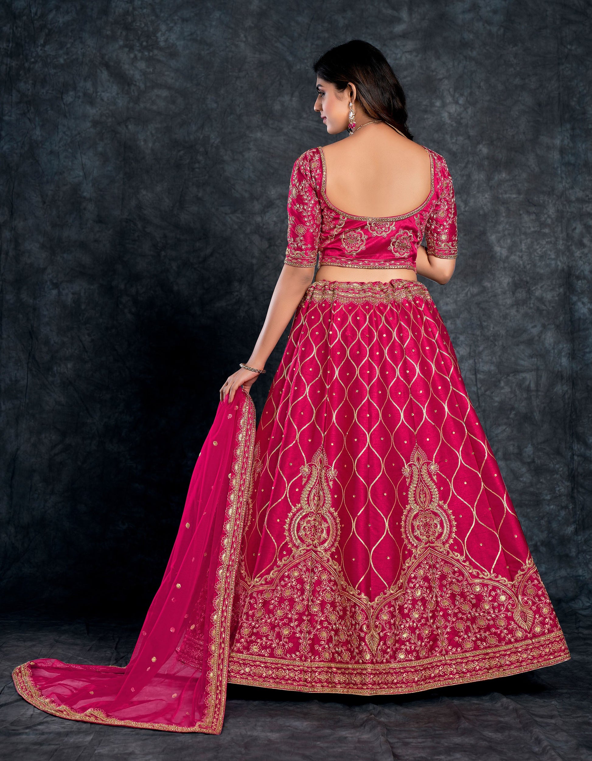 Pink Color Italian Silk Zari Embroidery Bridal Lehenga