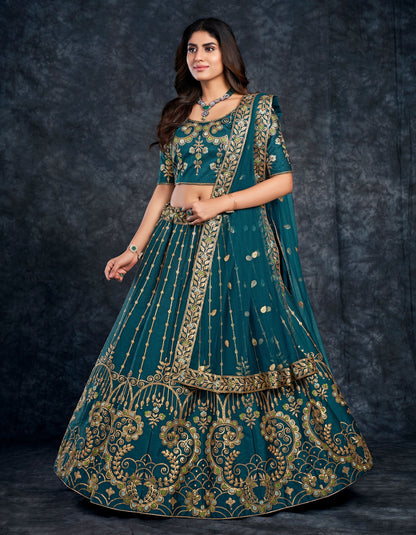 Navy Blue Italian Silk Zari Embroidery Bridal Lehenga