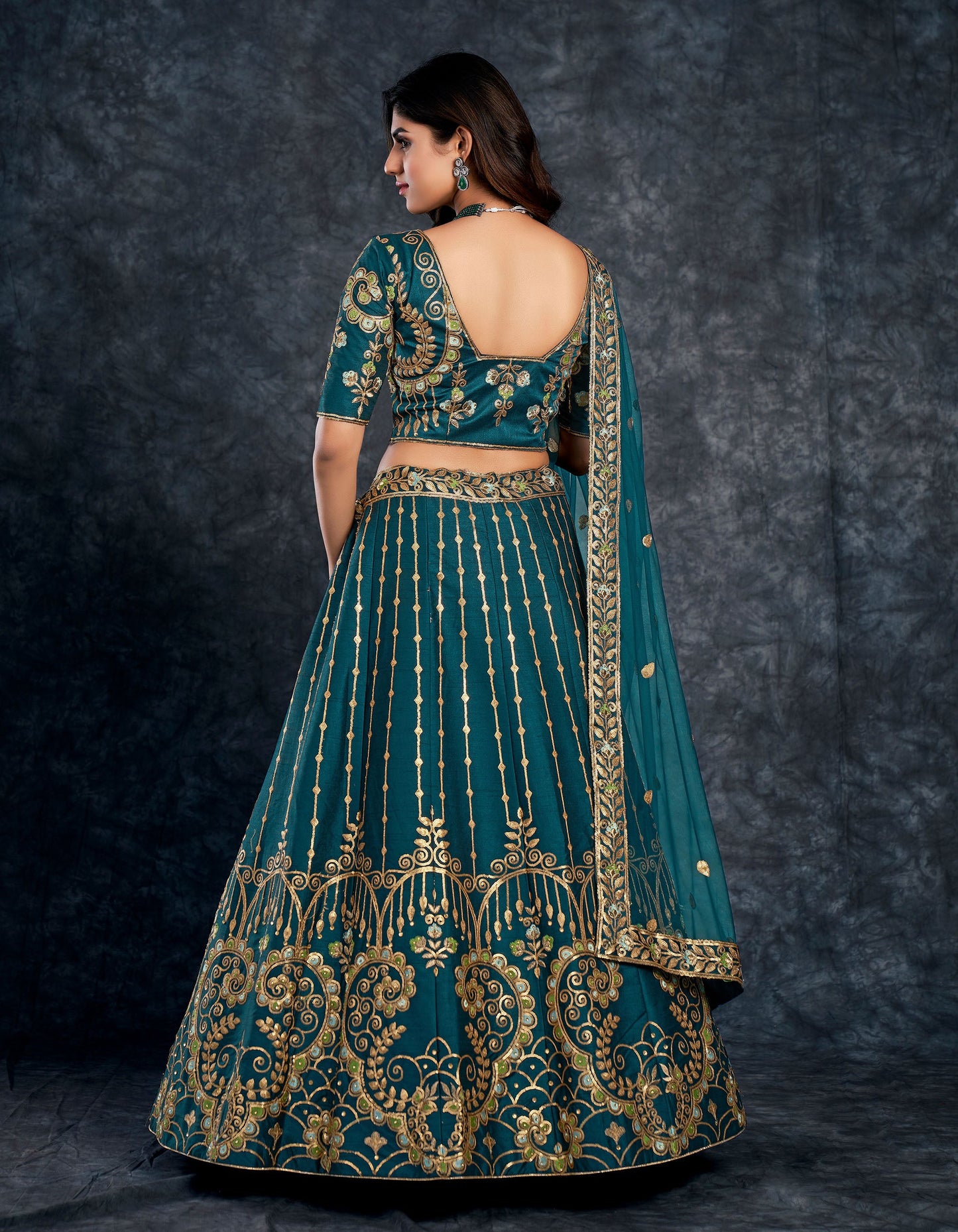 Navy Blue Italian Silk Zari Embroidery Bridal Lehenga