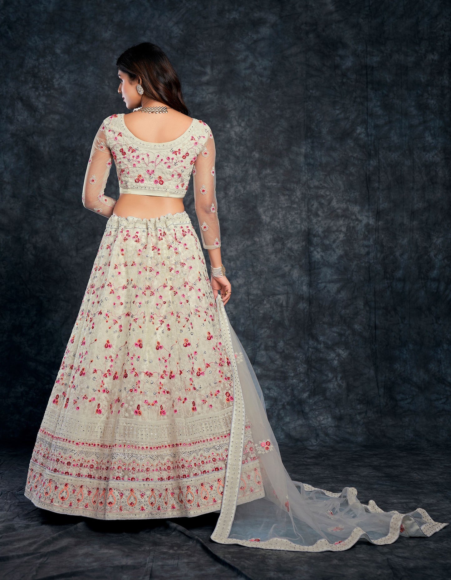 White Italian Silk Zari Embroidery Bridal Lehenga