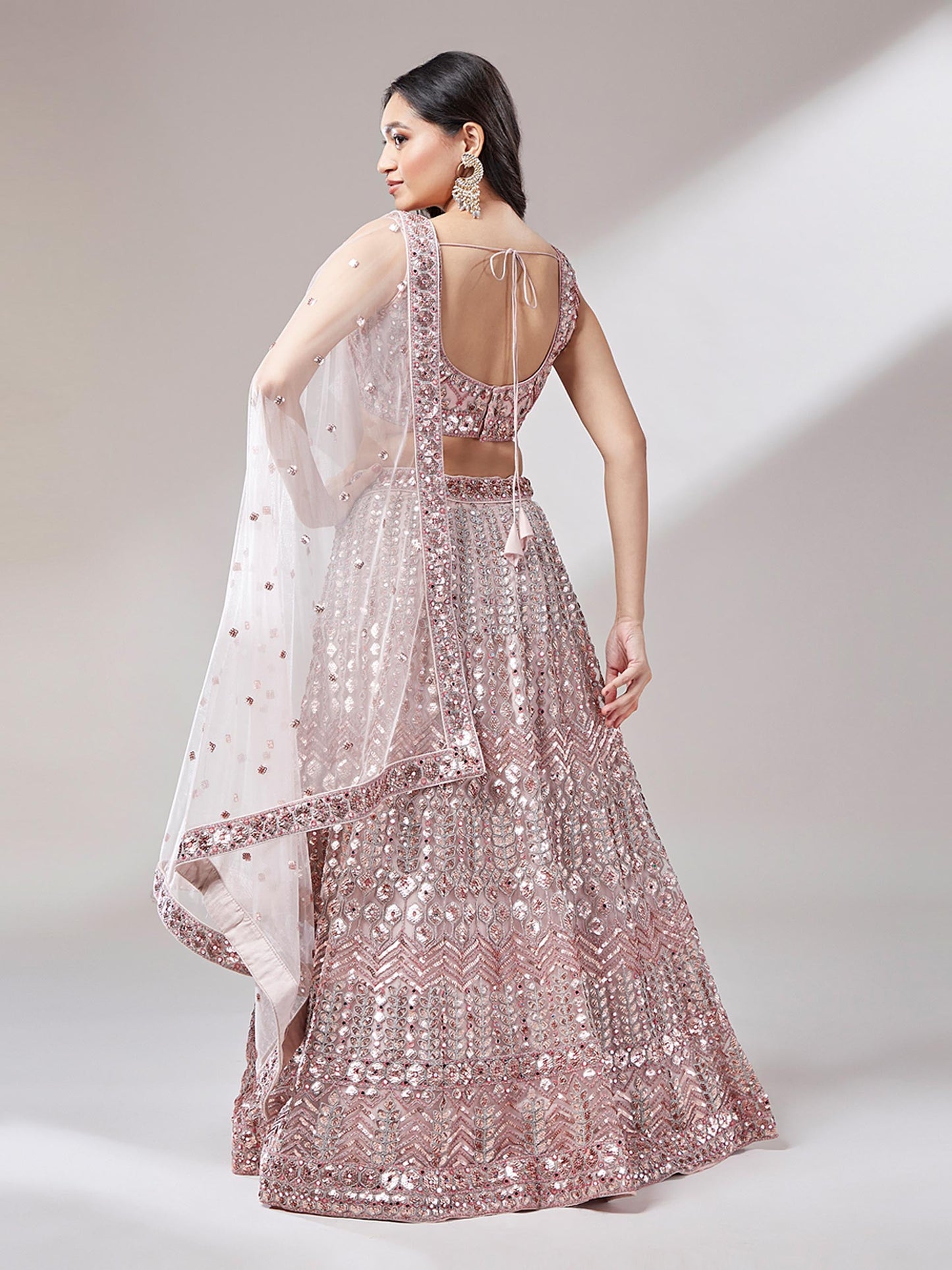 Rose Gold Net Mirror & Sequinse embroidery Lehenga