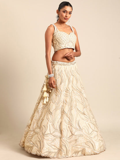 Cream Net Sequins and Zarkan embroidery Lehenga