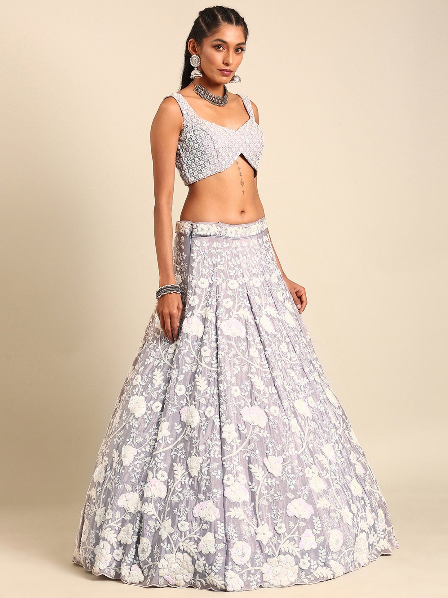 Mauve Chinon Sequins and Zarkan embroidery Lehenga