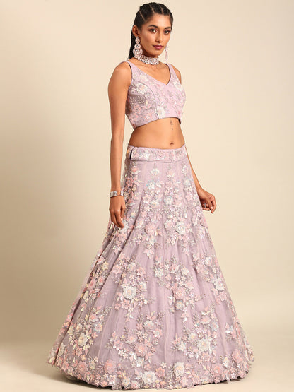 Mauve Net Zarkan embroidery Lehenga