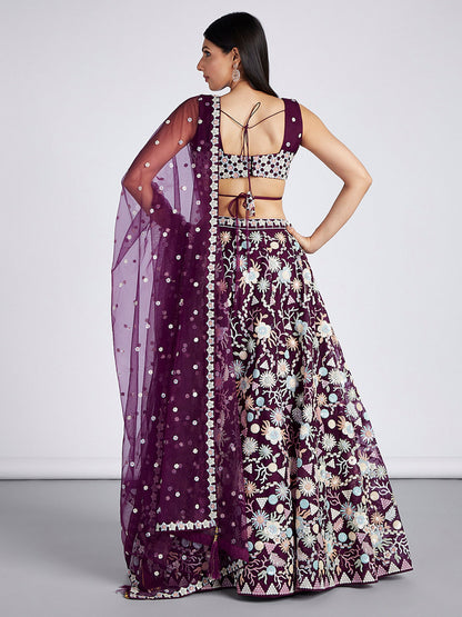 Burgundy Net heavy Sequins embroidery Lehenga