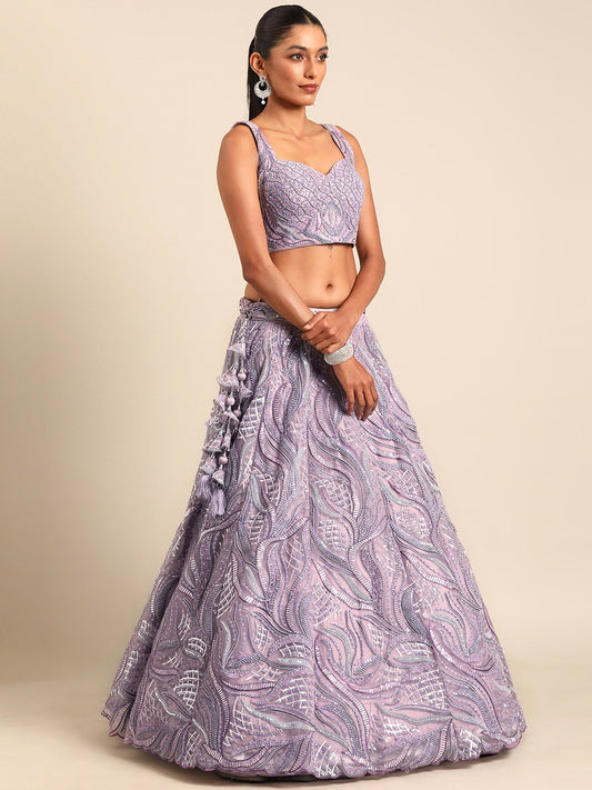 Lavender Net Sequins and Zarkan embroidery Lehenga