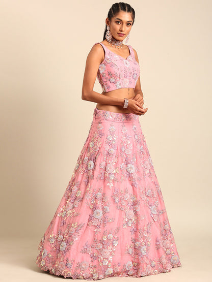 Pink Net Zarkan embroidery Lehenga