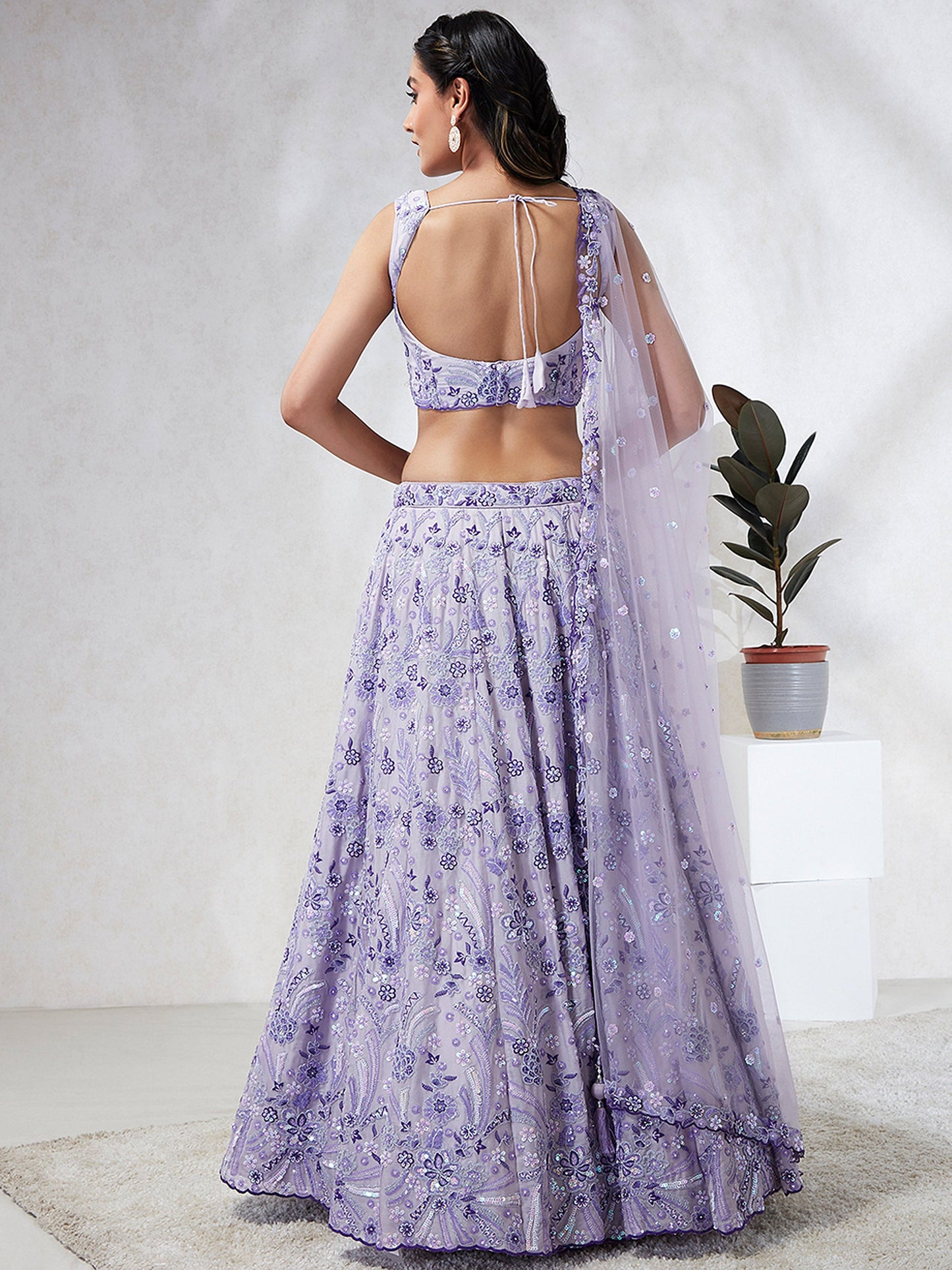 Lavender Georgette Sequins and thread embroidery Lehenga