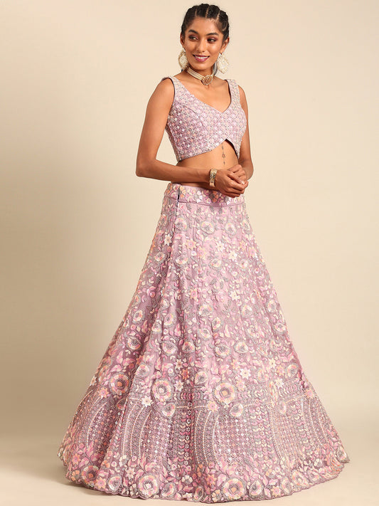 Mauve Net Multi Sequins & Zarkan embroidery Lehenga choli