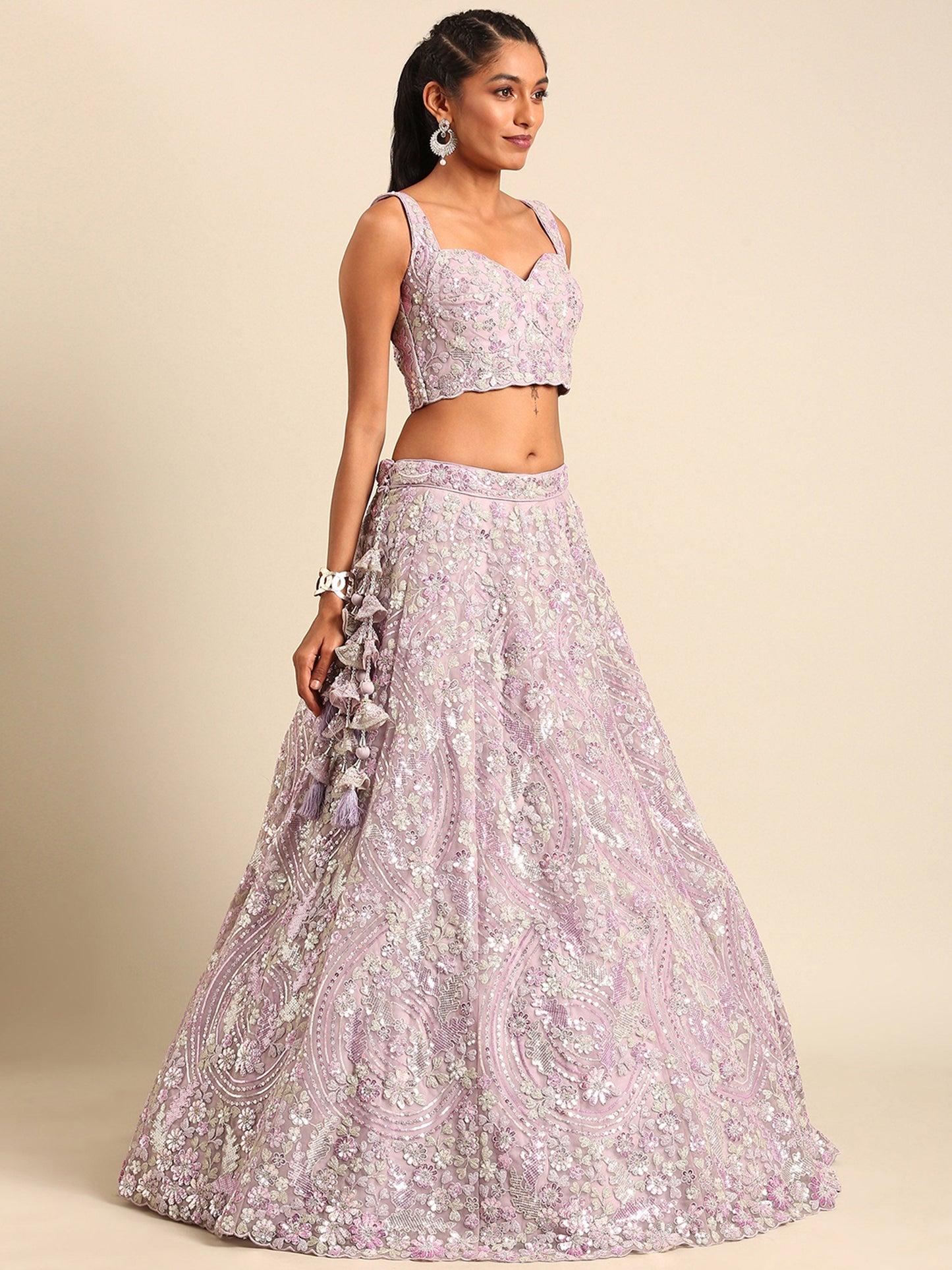 Lavender Net Sequins and Zarkan embroidery Lehenga