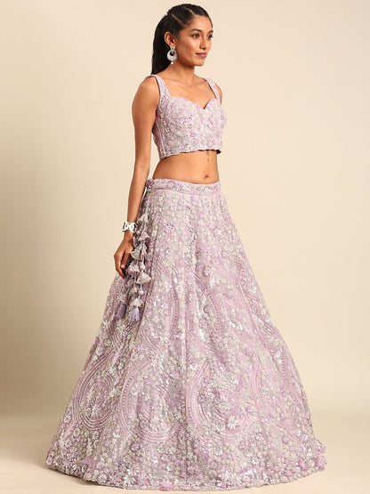 Lavender Net Sequins and Zarkan embroidery Lehenga