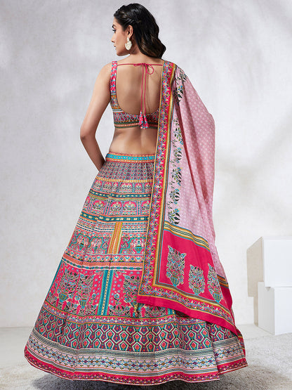 Pink  Georgette Position Printing with siroski Stone work Lehenga