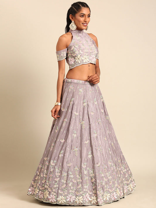 Mauve Georgette Sequins Embroidery Bridesmaid Lehenga