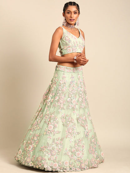 Lime Green Net Sequins Zarkan embroidery Lehenga