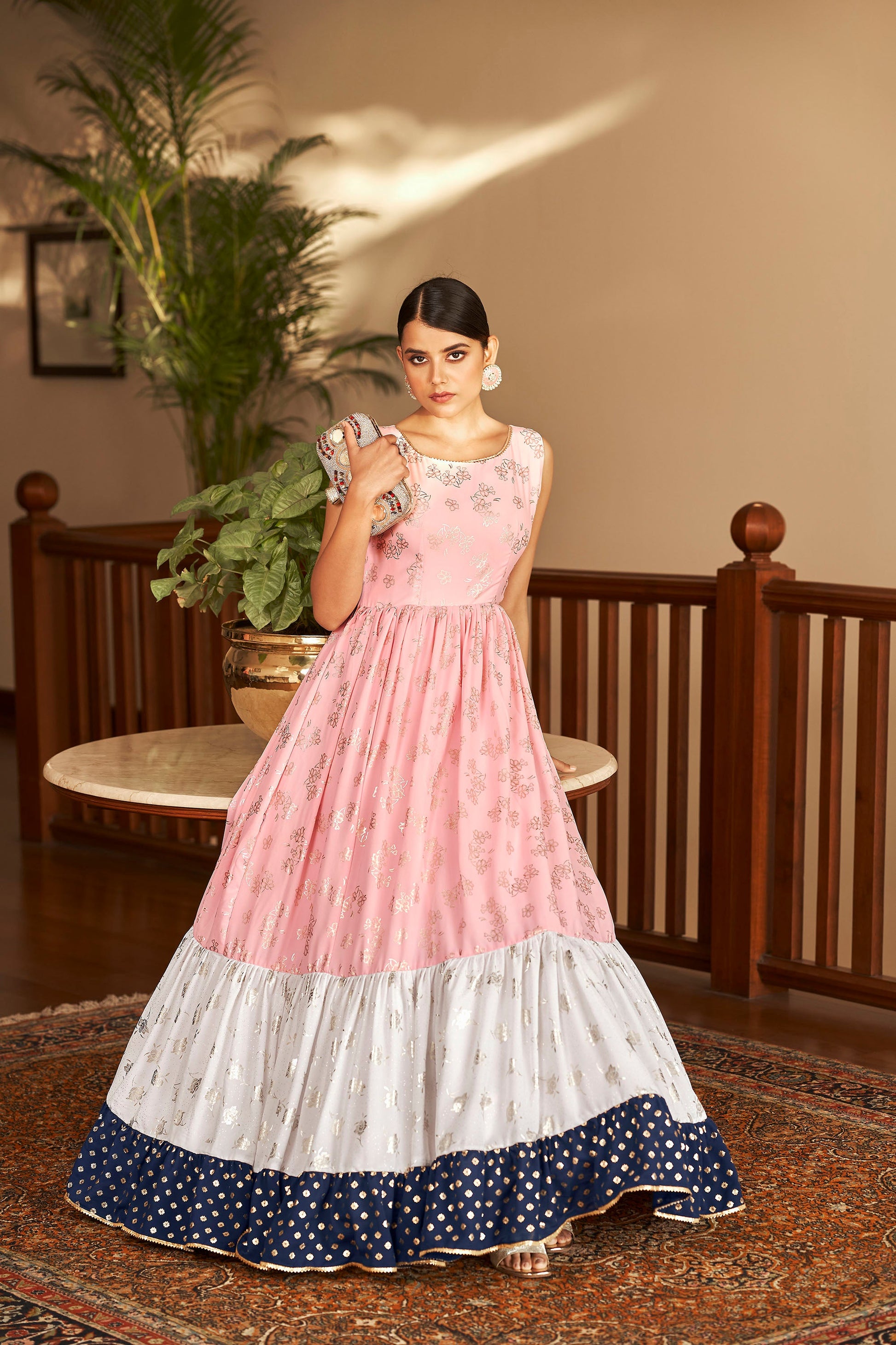 Pink Georgette Sequence Embroidery Gown