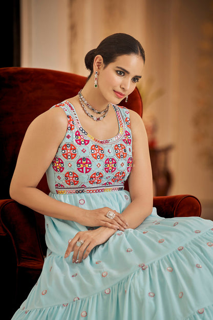 Sky Blue Georgette Sequence Embroidery Gown