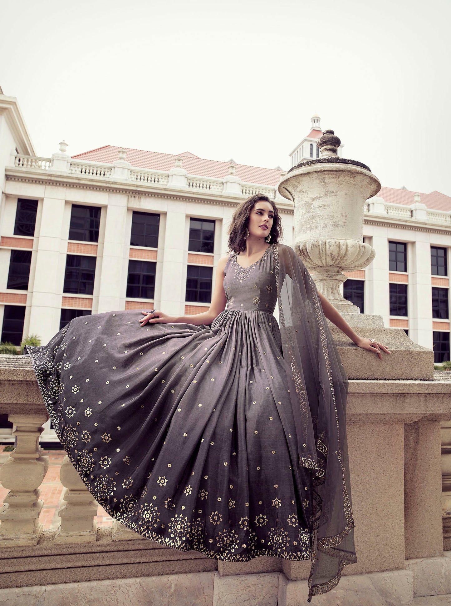 Charming Dusty Purple Color Chinnon Anarkali