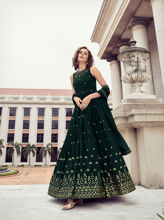 Green Color Sequence Georgette  Embroidery Anarkali for - Rent