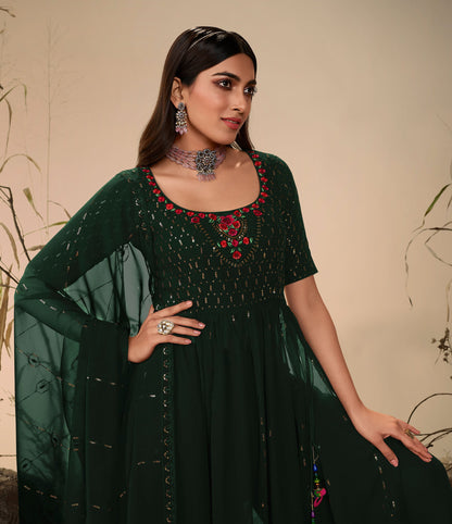 Green Georgette Sequence Work Partywear Anarkali