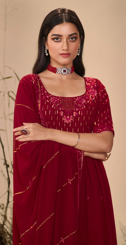 Maroon Georgette Sequence Work Partywear Anarkali