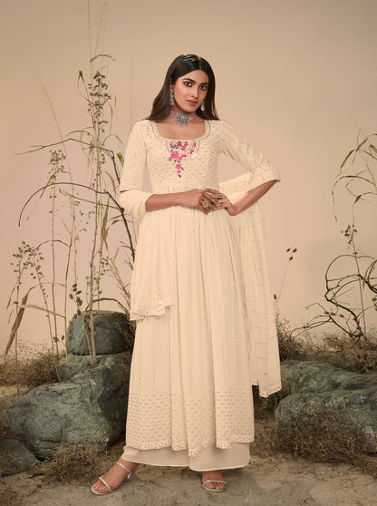 Off White Georgette Sequence Work Partywear Anarkali