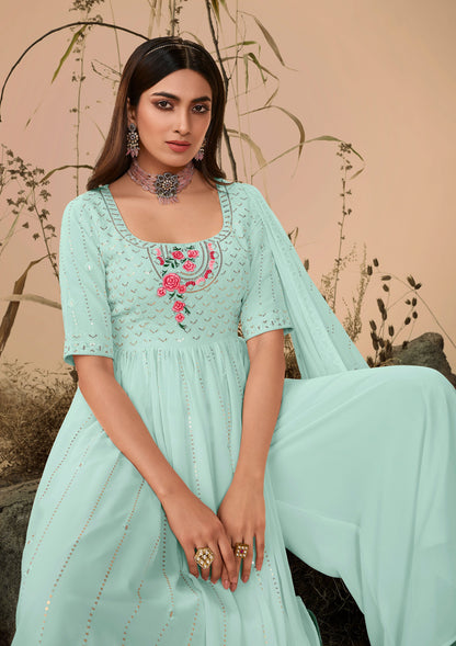 Sky Blue Georgette Sequence Work Partywear Anarkali