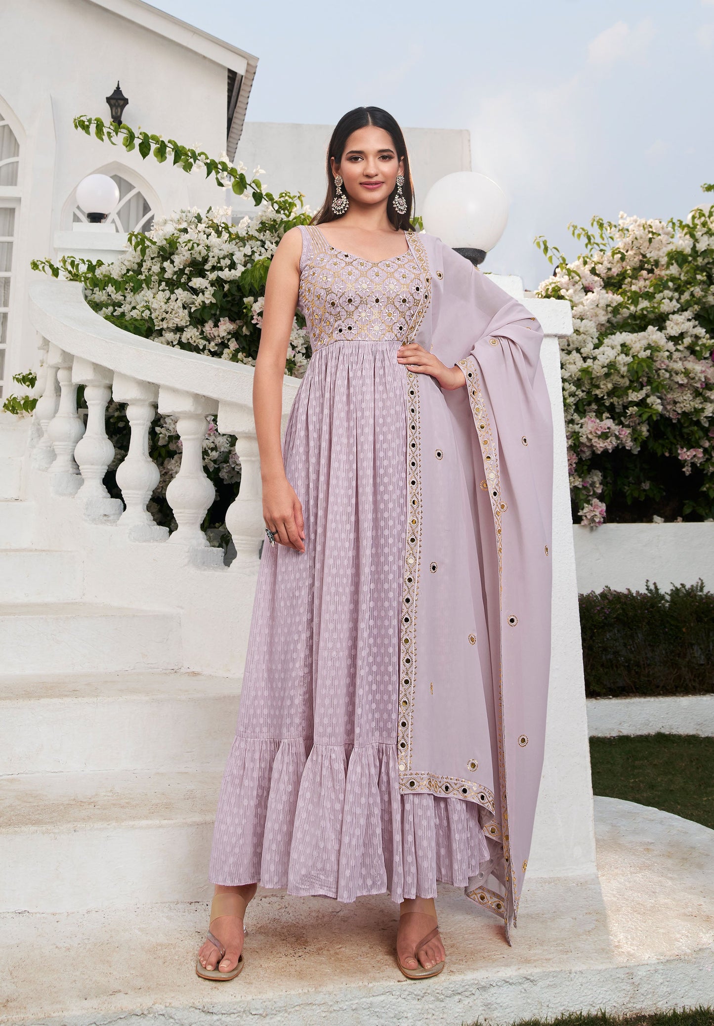 Light Purple Sequins Embroidery Georgette Anarkali for Wedding guest