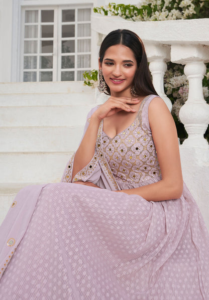 Light Purple Sequins Embroidery Georgette Anarkali for Wedding guest