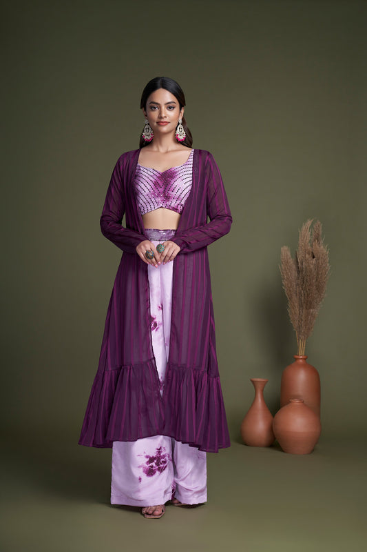 Purple Embroidered Silk Party Wear Palazzo