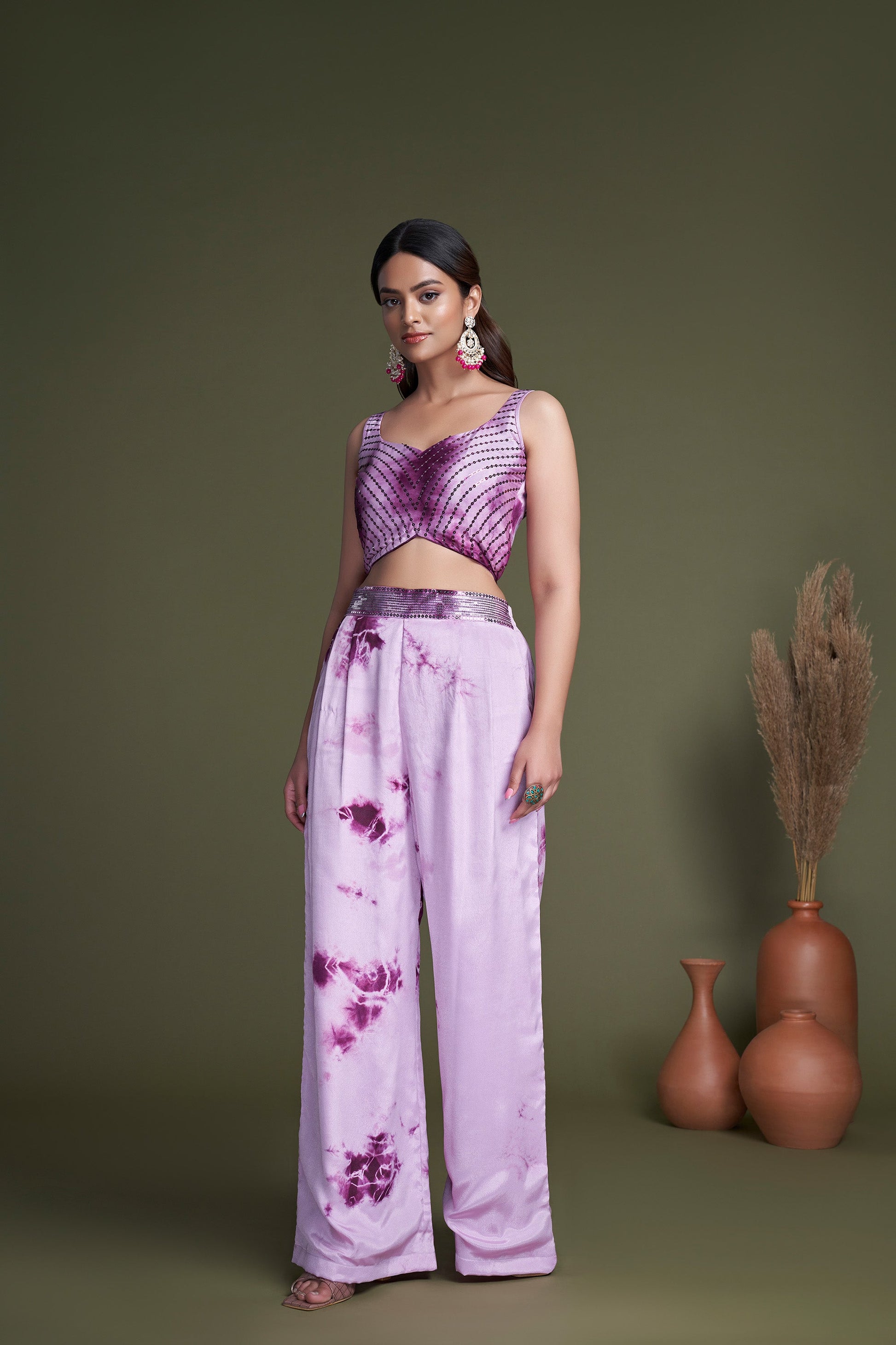 Purple Embroidered Silk Party Wear Palazzo