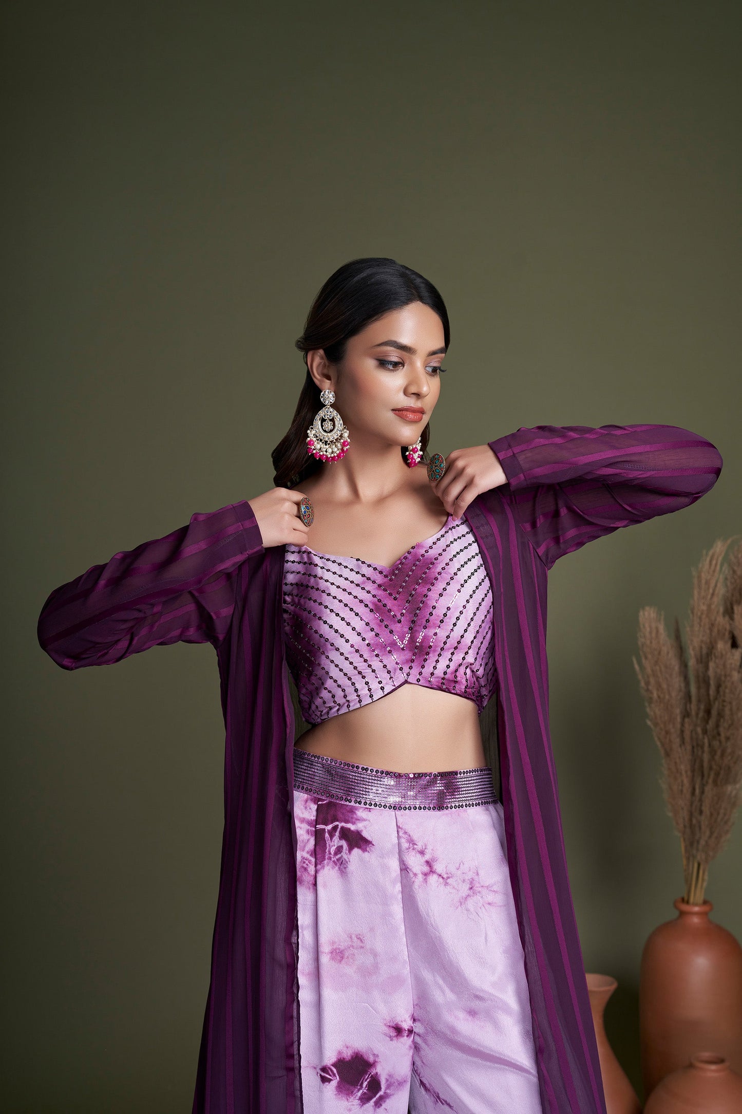 Purple Embroidered Silk Party Wear Palazzo