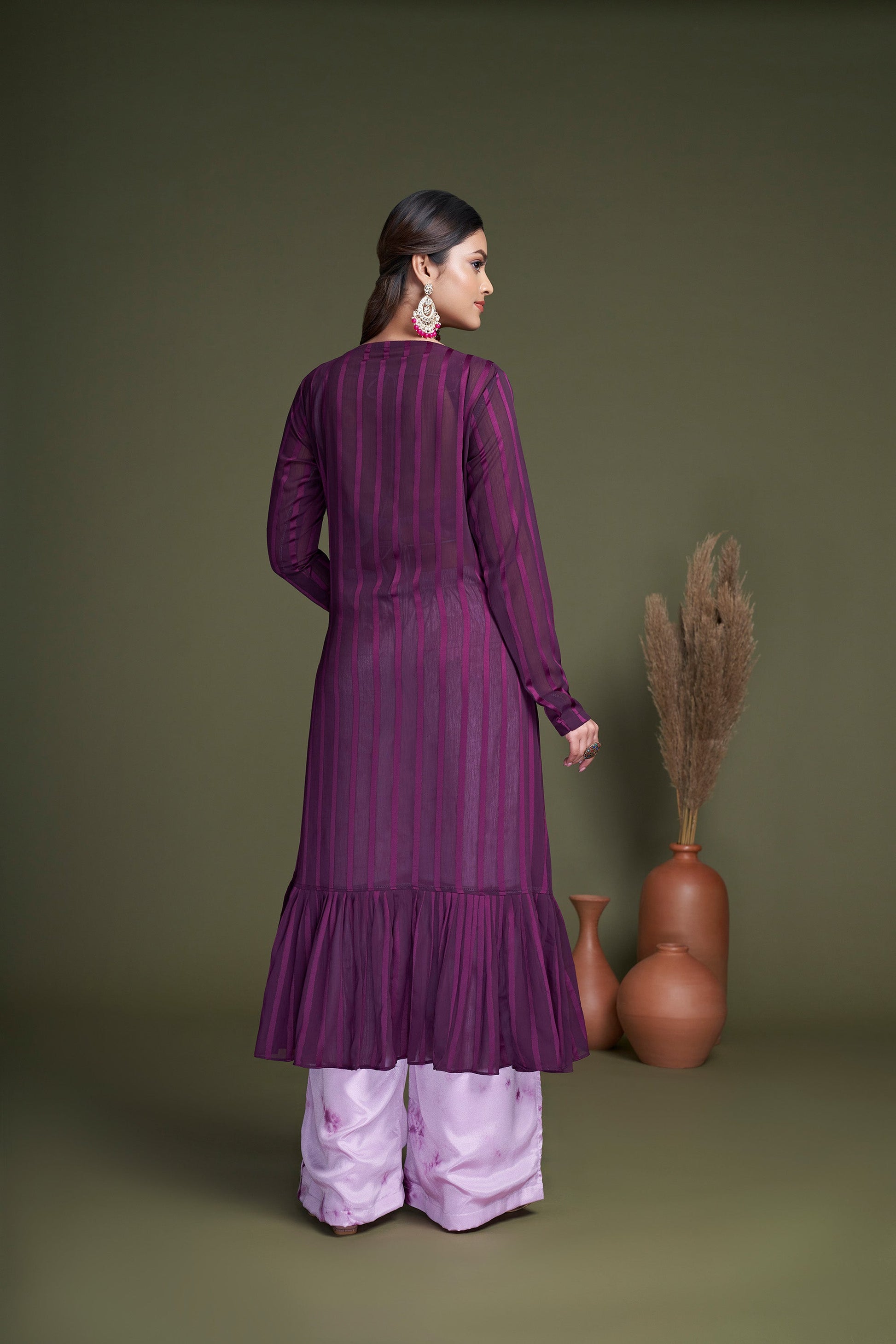 Purple Embroidered Silk Party Wear Palazzo