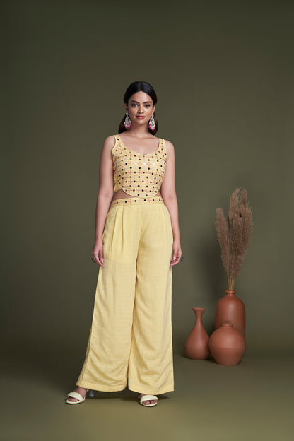 Yellow Mirror Embroidered Georgette Party Wear Palazzo